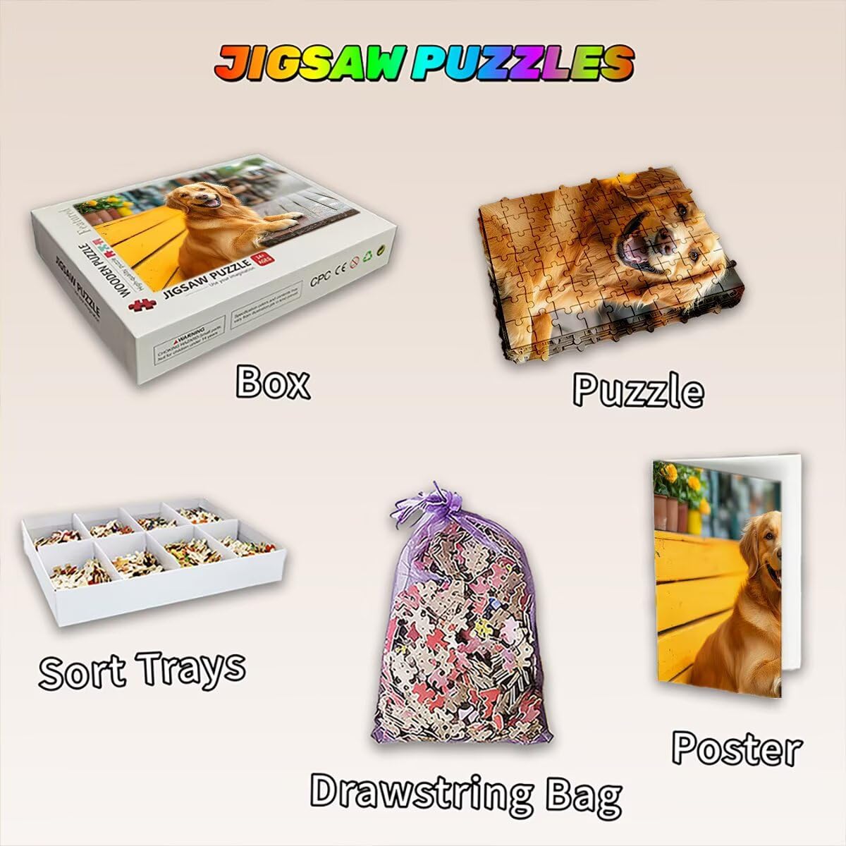 Puzzle 1500 elementów dla dorosłych, 1500 elementów puzzle dla psów, urocze puzzle dla dorosłych z wykwintnym pudełkiem do pakowania, gry edukacyjne, duże drewniane puzzle na prezent dla kobiet
