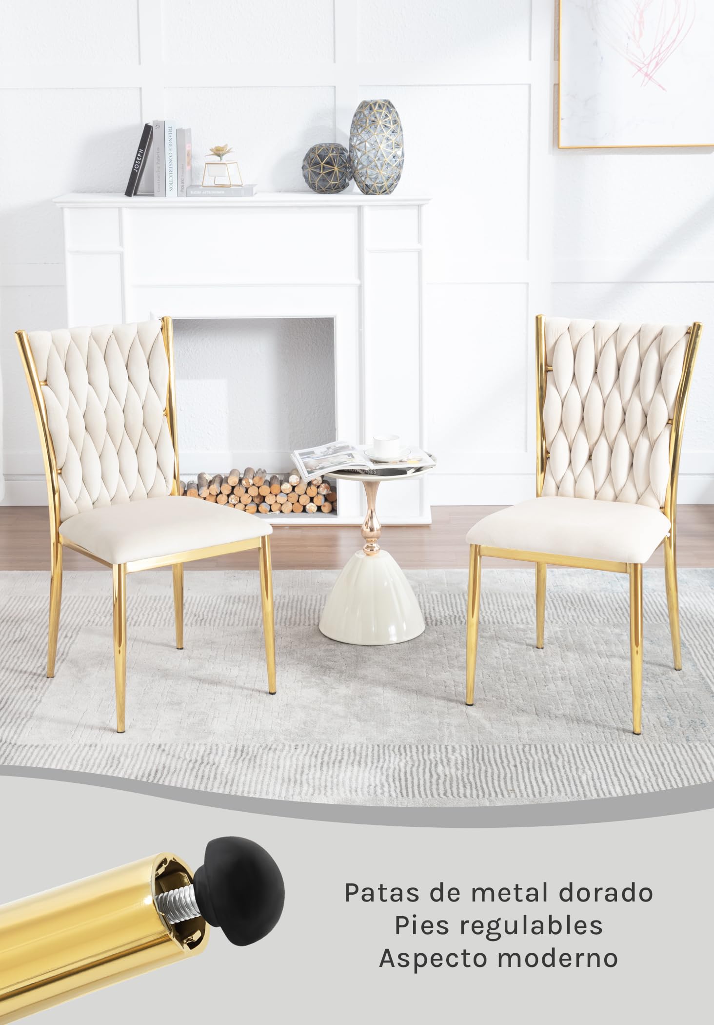 WOLTU Juego de 4 Silla de Comedor,Beige | Modernas,Estilosos con Respaldo Alto, Patas Metálicas, Carga 150kg