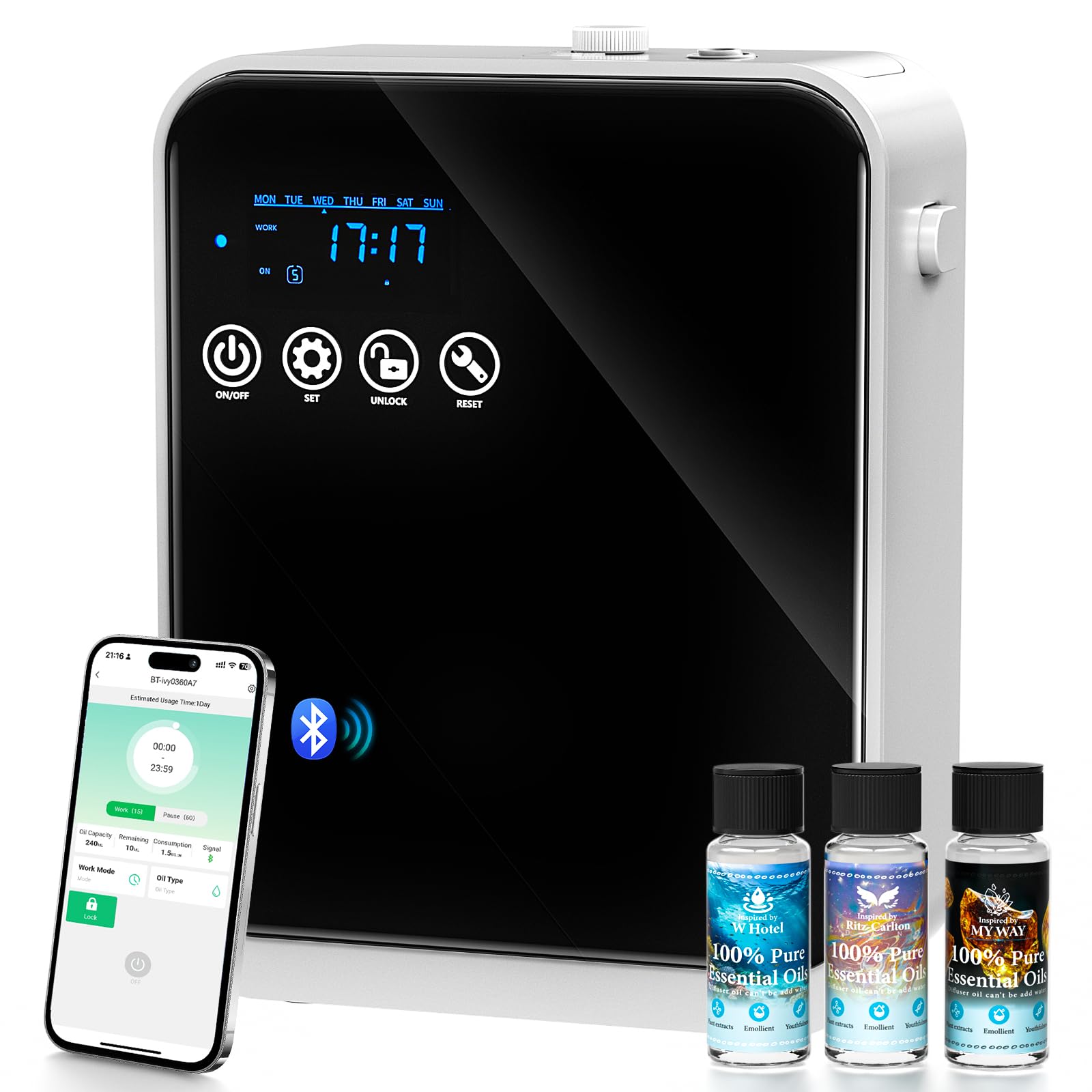 Diffuseur d'huiles essentielles sans eau, diffuseur de parfum d'aromathérapie avec application intelligente et écran tactile, capacité de 250 ml, couverture de 1 500 m² | diffuseurs d'huile pour
