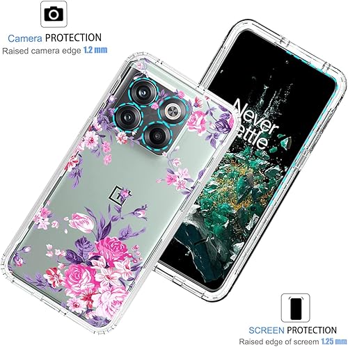 Miniatura 2 de Funda para OnePlus 10T 5GOnePlus Ace Pro, CPH2415 con protector de pantalla de vidrio templado, funda protectora de TPU transparente floral a prueba