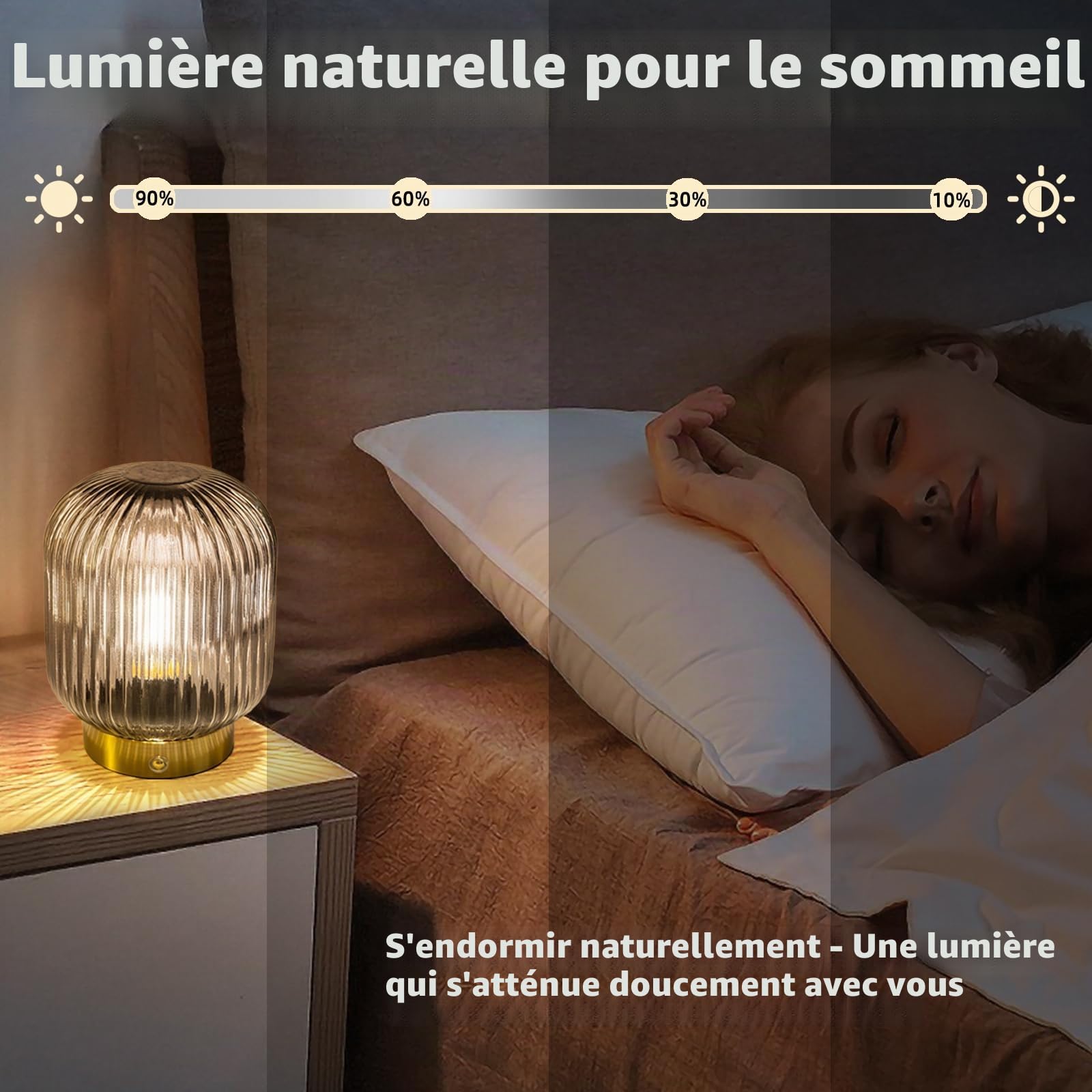 MJ PREMIER Lampe de table sans fil avec batterie en verre gris