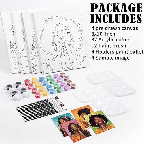 Vista 49 de VOCHIC Paquete de 4 kits de fiesta de 8 x 10 pulgadas, kit de pintura de lienzo predibujado para pintura para adultos, suministros de pintura