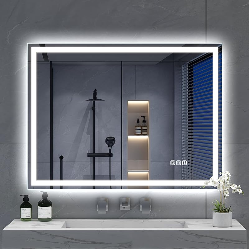 S'bagno 80x60 cm Fürdőszobai Tükör LED Világítással, Bluetooth Hangszóróval - Páramentesítő, Érintésérzékelős, Fényerőszabályzós, Függőleges