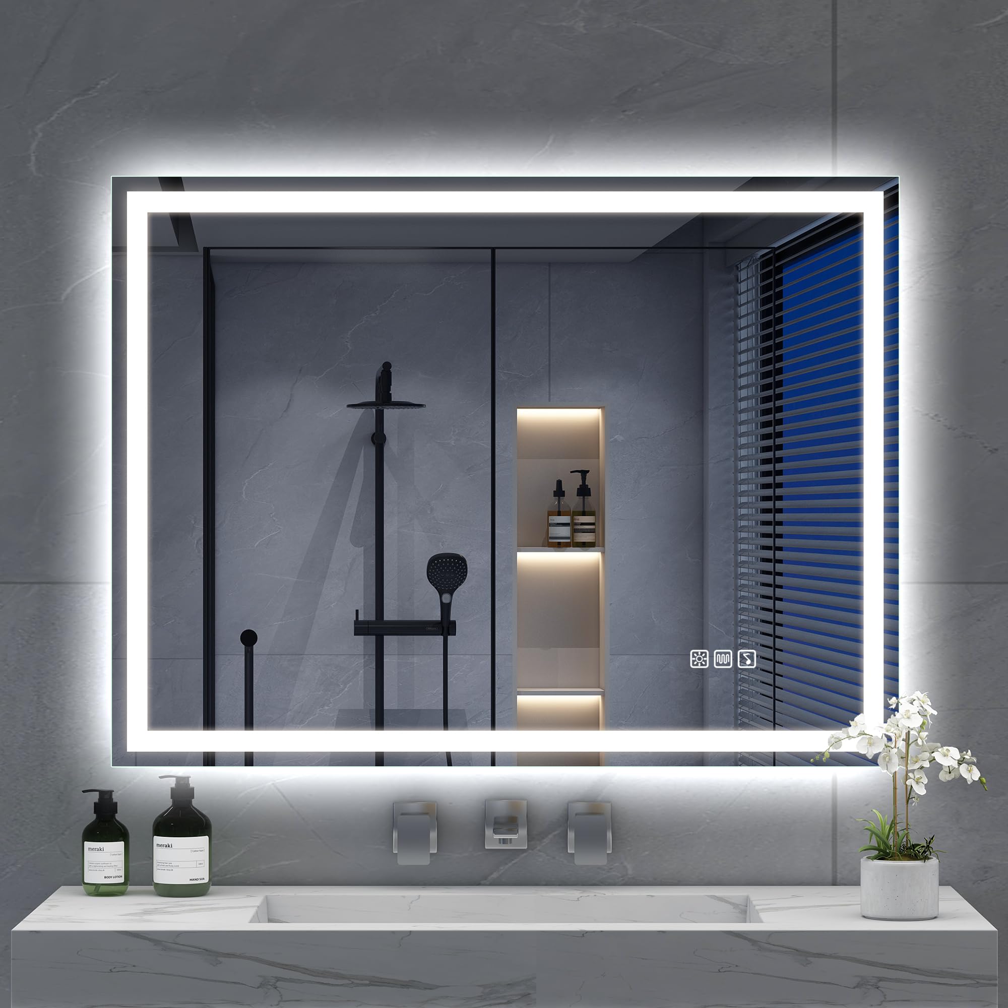 Espejo-Baño-con-Luz 80x60cm, Espejo-Baño-LED-Bluetooth con Función Antivaho, 3000K/4000K/6500K, Regulable, Memoria, Cristal Templado HD, IP44-Espejos-de-Baño-con-LED, Horizontal/Vertical