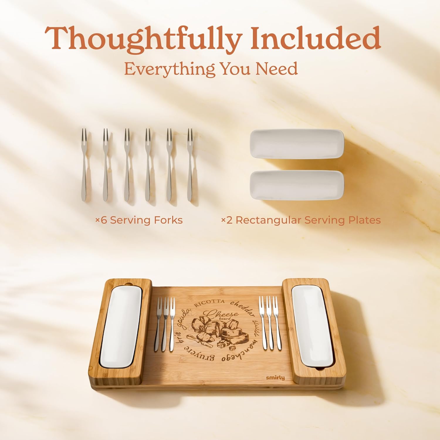 SMIRLY Charcuterie Boards Set - Large Bamboo Cheese Board Set - House Warming Gifts New Home, Wedding Gift for Couple, Bridal Shower Gift, Birthday Gifts for Women - Image 3