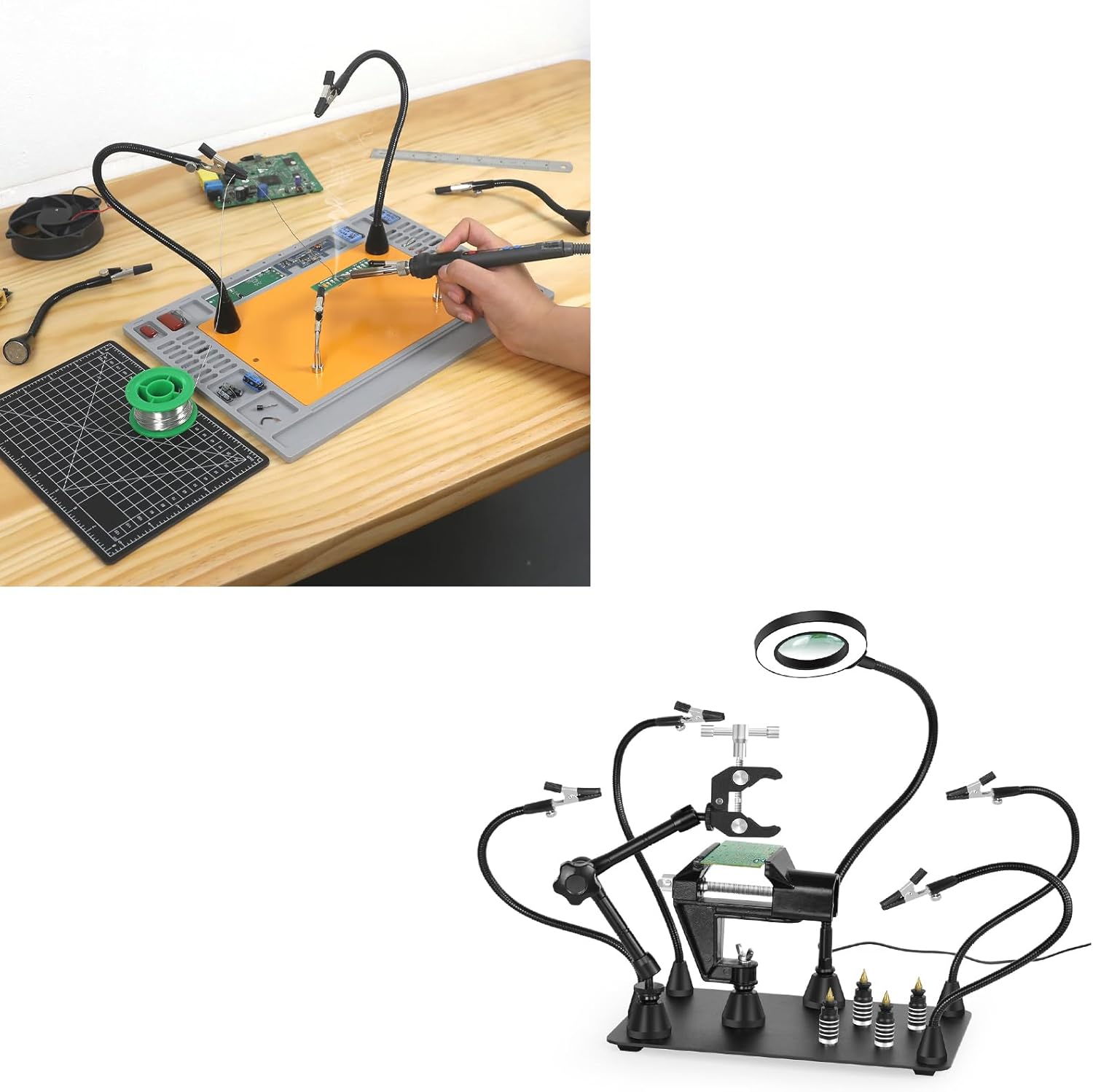 Magnetic Helping Hands Soldering Station with Heat-Resistant Mat