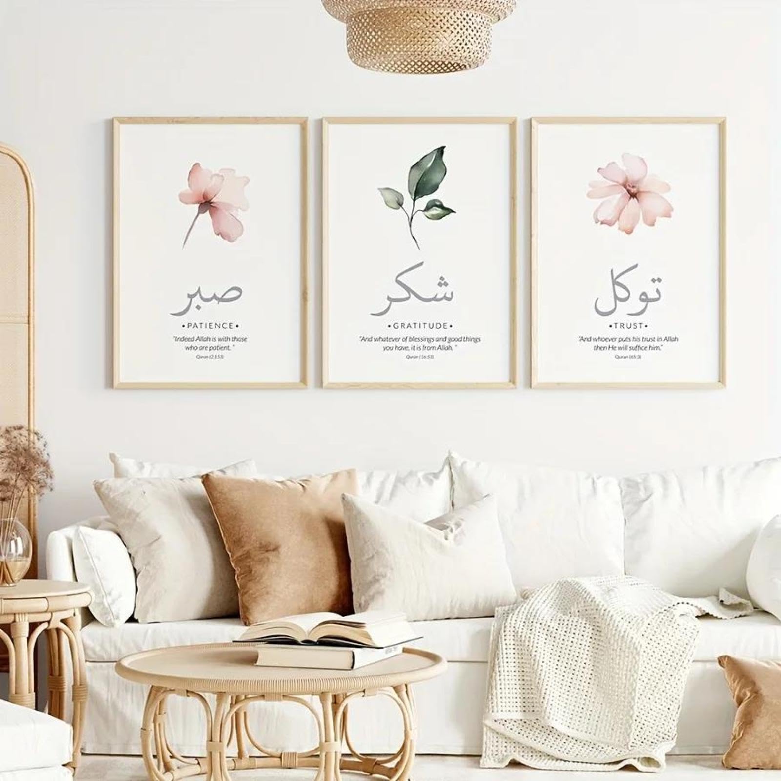 Baibexing Islamic Qur'An Verses Canvas Prints Muslim Arabic Calligraphy Wall Art Posters For Modern Home Decor Eid Al-Fitr 21X30Cmx3Pcs Unframed
