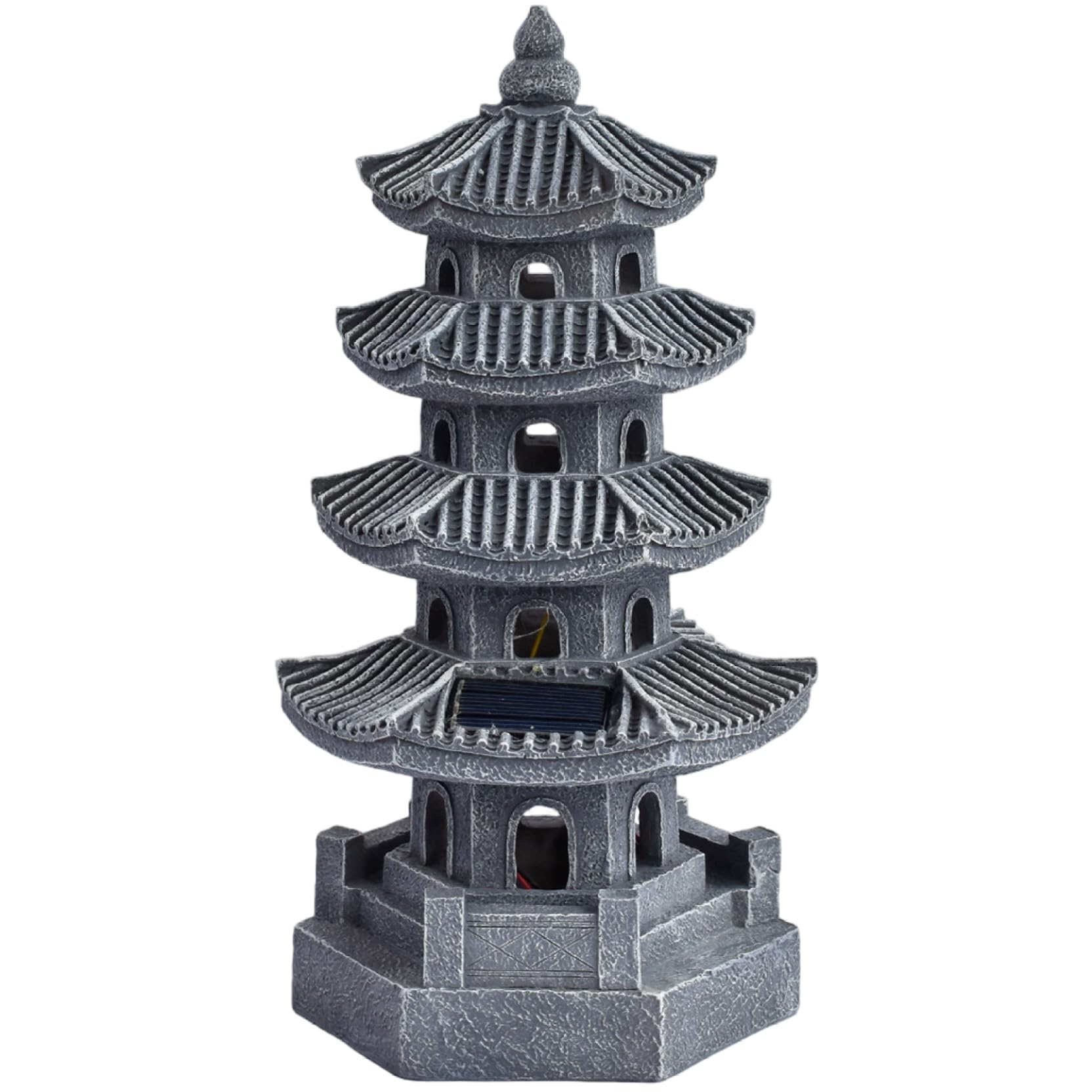 Bemonew Pagoda Garden Statue Solar Powered Pagoda Lantern Resin Outdoor Zen Japanese Garden Decor for Balcony, Patio, Porch, Yard 11.4x4.7x4.7 inch Grey