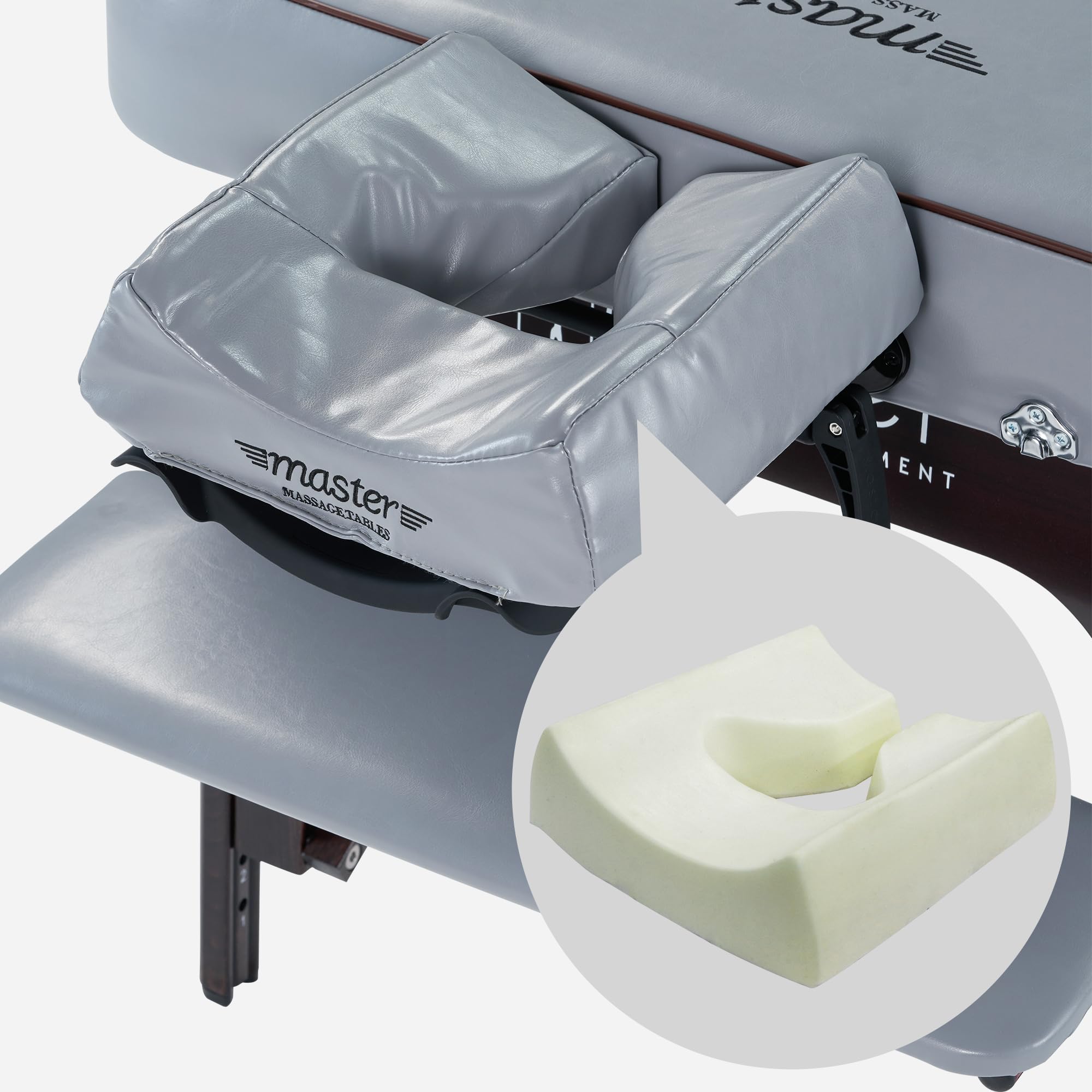 Master Massage 71cm Montour Mobile Massageliegenpaket Klappbar Massagebank Portable Kosmetikliege Vollholz und Tragetasche Taubengrau mit Musikkissen Lautpsprecher Bluetooth