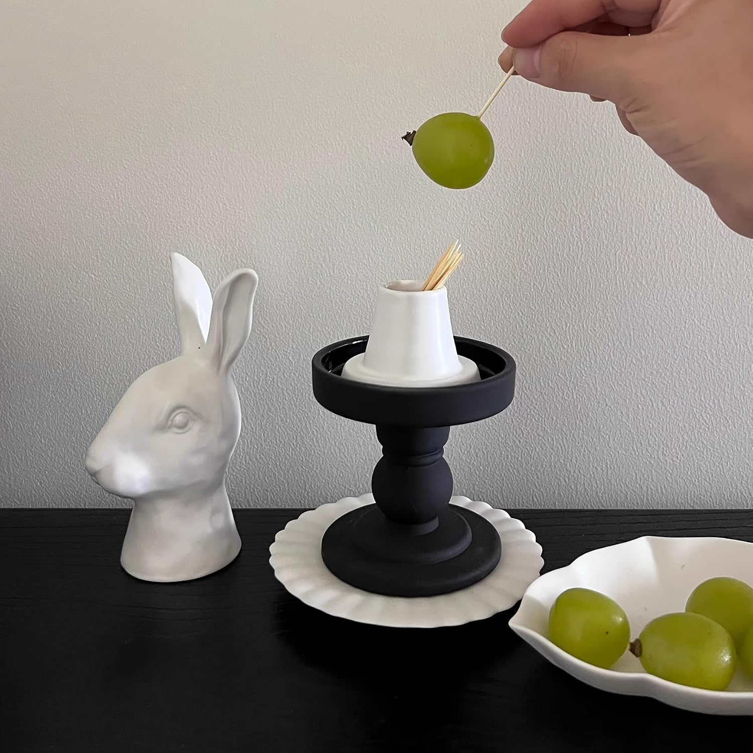 Rabbit Head Toothpick Holder Creative Animal Shaped Decorative Figurine Silky Luster Desktop Dispenser Cute 3D Rabbit Statue Dustproof Storage Jar for Kitchen Dining Table Home Decoration (white) image 3