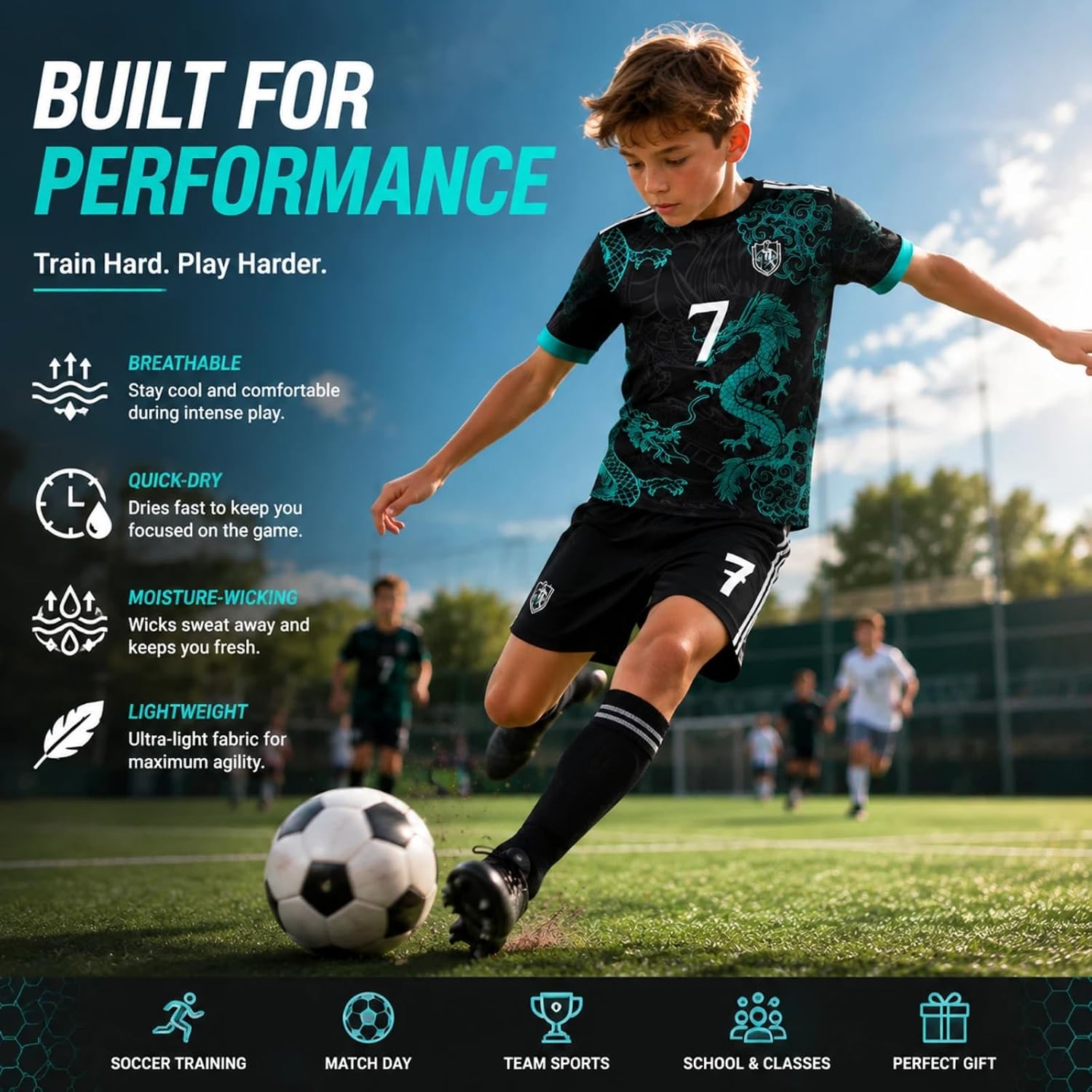 Kids Soccer Jersey Set for Boys, Youth Student Soccer Uniform Kit
