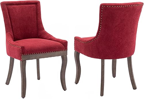 Miniatura 28 de Sillas de Comedor - Juego de 4 sillas de comedor modernas, tapizadas de tela con respaldo alto con ribete de cabeza de clavo y patas curvadas de 01