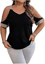 Verdusa Women's Plus Size Sequin Cold Shoulder Tops Short Sleeve T Shirts Summer Going Out Tops