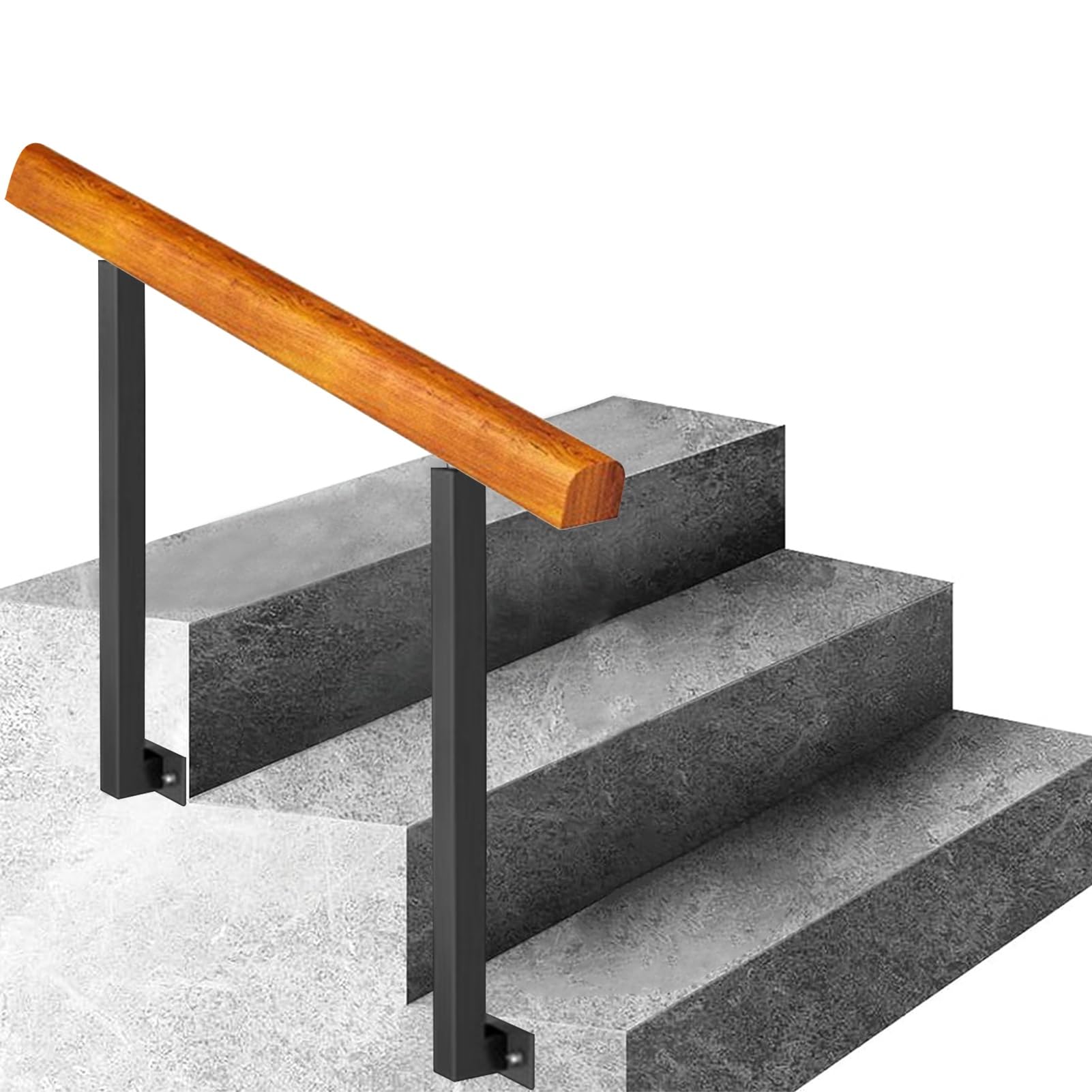 Rampe à 2 marches en fer forgé et bois pour escalier extérieur