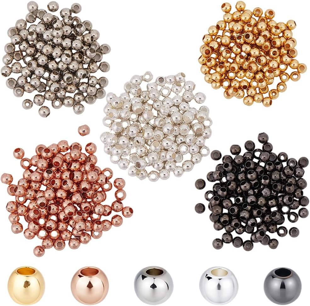 Beebeecraft 1000Pcs 5 Colors 2mm Crimp Beads Mixed Color Brass Round Rondelle Tiny Crimp Beads Loose Spacer End Stopper for Jewelry Making DIY Bracelet Necklace