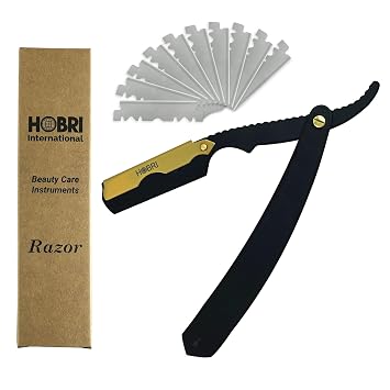 Premium Barber Straight Edge Razor with 10 Blades Mens Manual Shaver Salon Quality Razor Black