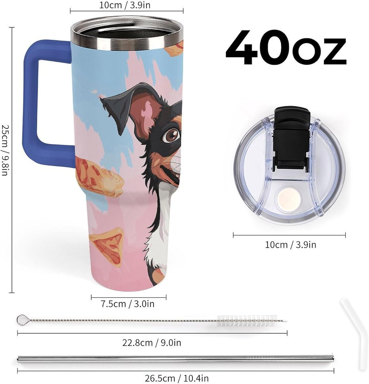 Rat Terrier Dog Travel Coffee Mug Reusable Durable Stainless Steel Insulated Tumbler with Handle And Straw Leak Resistant Portable Thermal Cup Gifts for Men Women 40 Oz