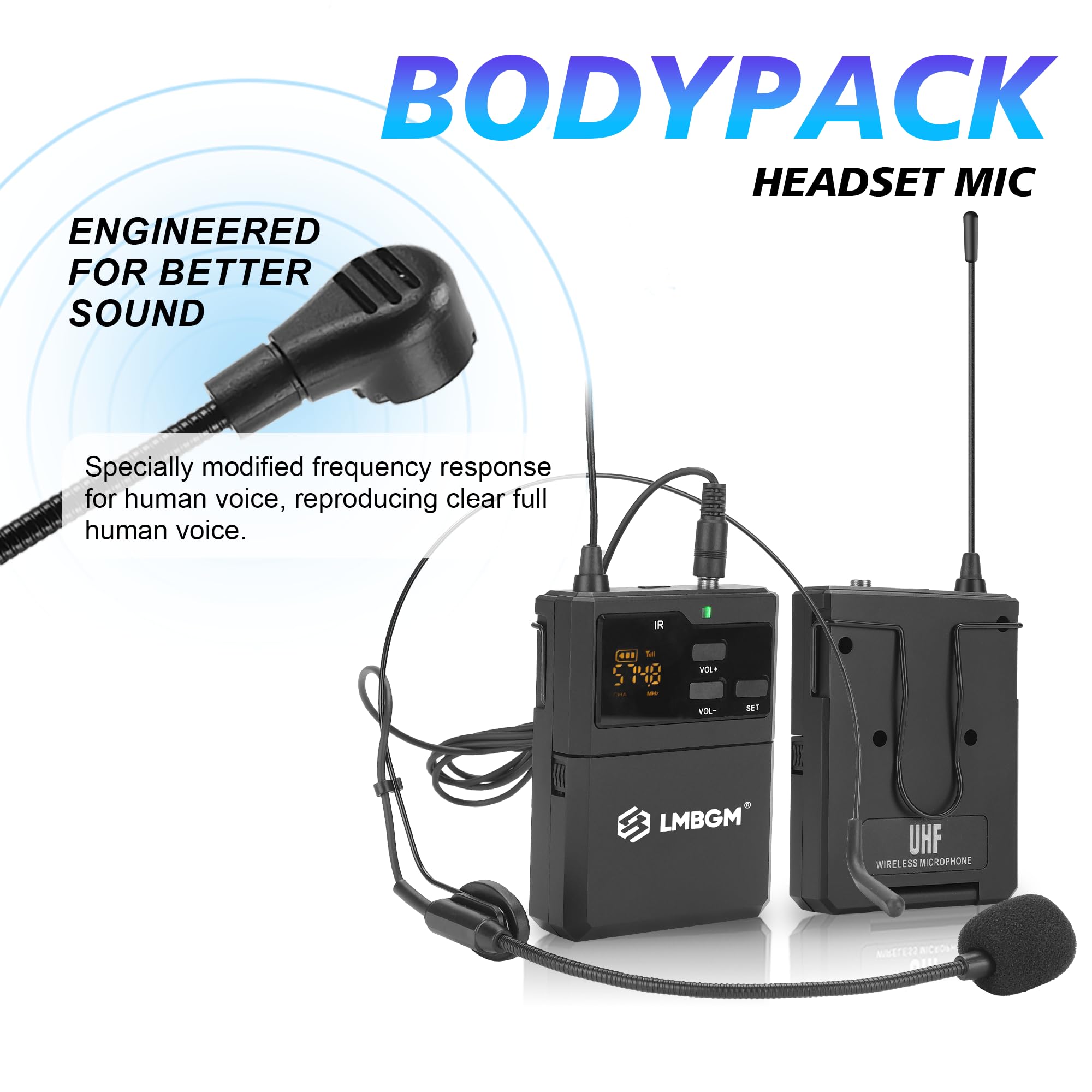 K-25R Wireless Microphone System, 8 canali UHF Handheld and Bodypack Microphones for Stage Performances, Church DJ Weddings and Karaoke (K-26R 8bodypack)