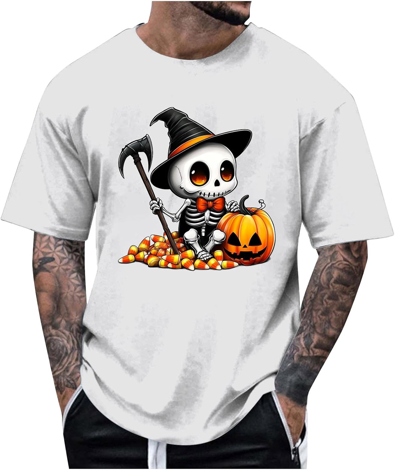 Mens Halloween Skeleton Ghost Graphic Tee Funny Pumpkin Costume Top