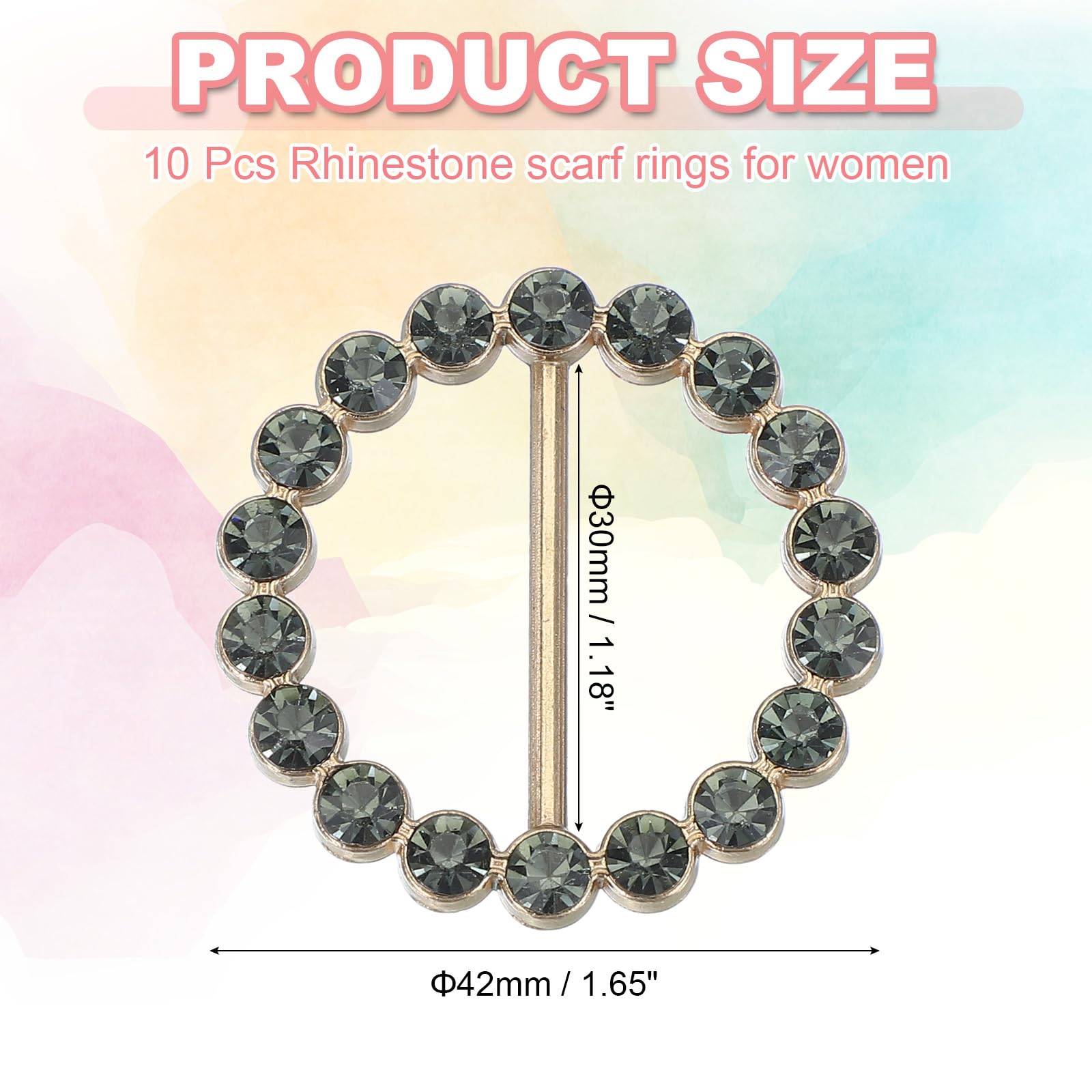 PATIKIL 10 Pcs Silk Scarf Ring Clip Bling Rhinestone T-Shirt Clips Tie Waist Knotted Buckle Rings Metal Circle Buckles for Women Fashion Scarves Hat Decor Wrap Holders - Image 2