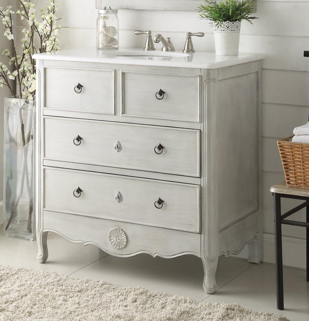 Benton Collection 34" Cottage Look Daleville Bathroom Sink Vanity Model HF081-CK (Distressed Grey)