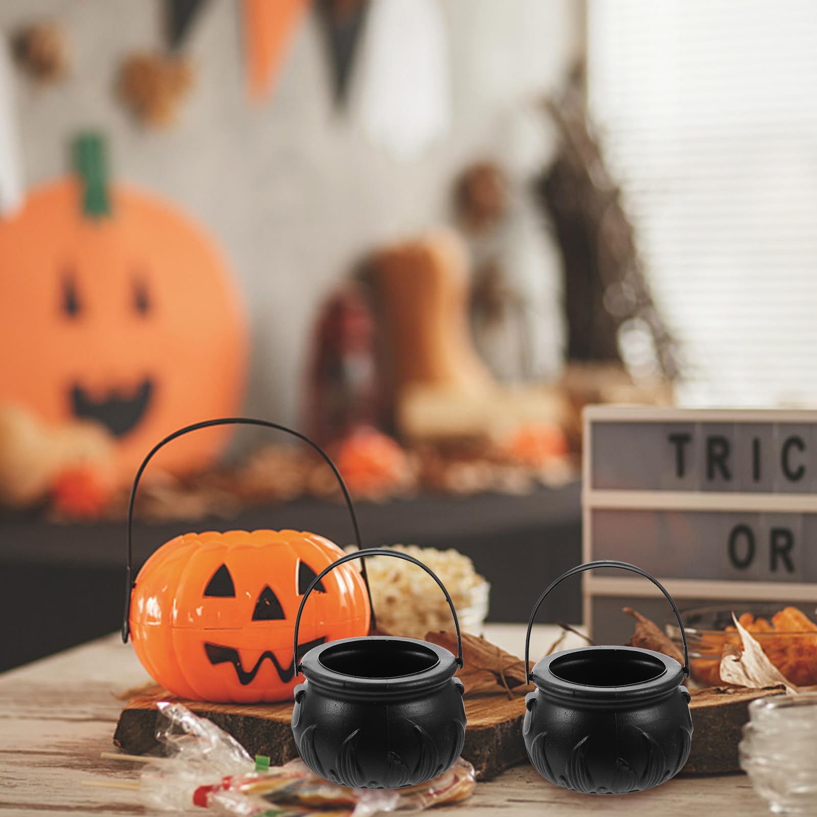 DECHOUS Small Witch Cauldron 12Pcs Black Cauldron Halloween Witch Decor Plastic Cauldron Kettles 2.8in Candy Cauldron Pot