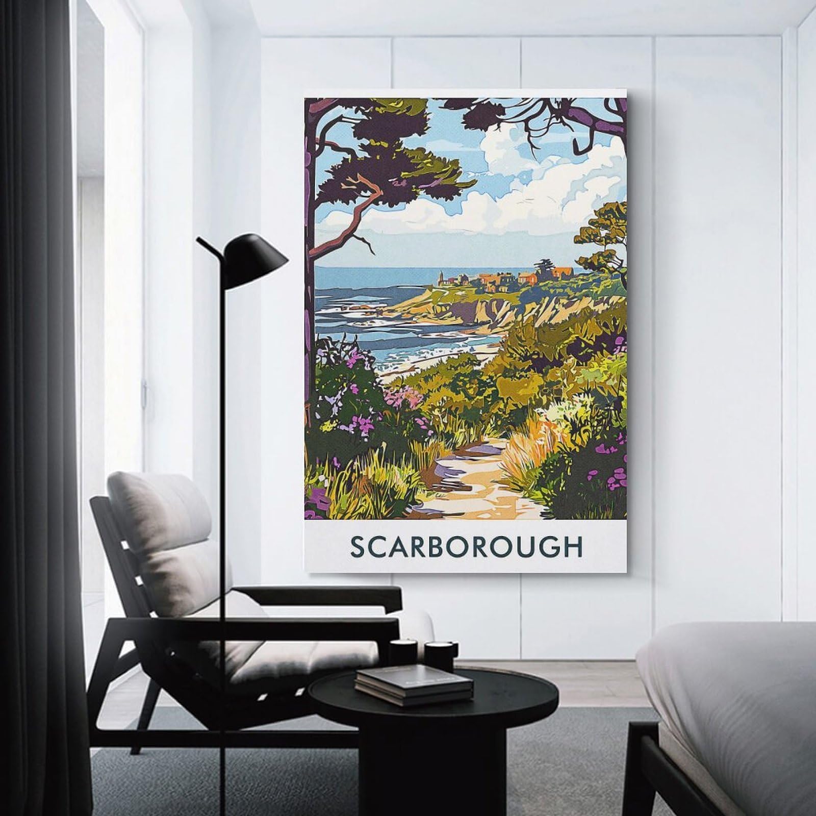 Junmoney Unframe-Style-5 Wall Picture Print Scarborough Coastline, 20X30inch(50X75cm), For Workspace Walls, Study Corners Or Bedrooms, A Smart Decor Choice For Study Walls