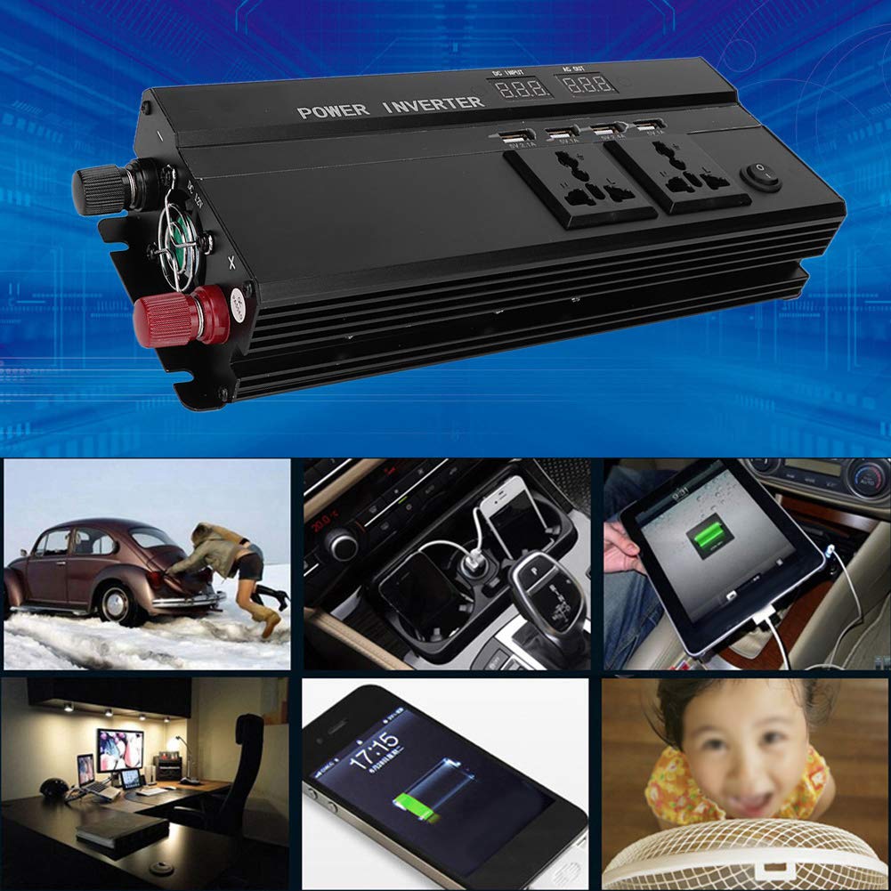 Przetwornica mocy 4000W DC 12V do AC 220V Falownik samochodowy z czystą falą sinusoidalną z 4 portami USB Podwójne wyjście AC, wyświetlacz LCD do domu i na zewnątrz