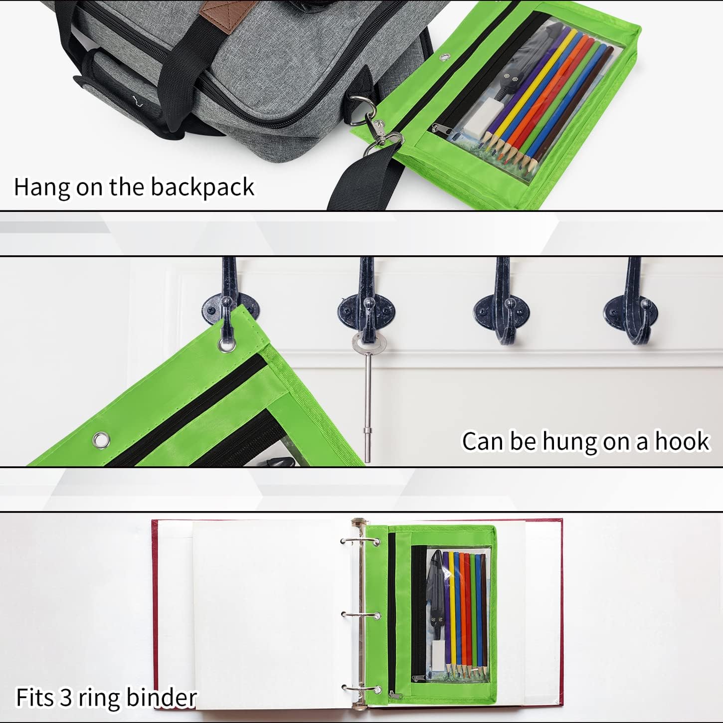 YoeeJob 2 Pack Expandable Pencil Pouches for 3 Ring Binders, Green image 4