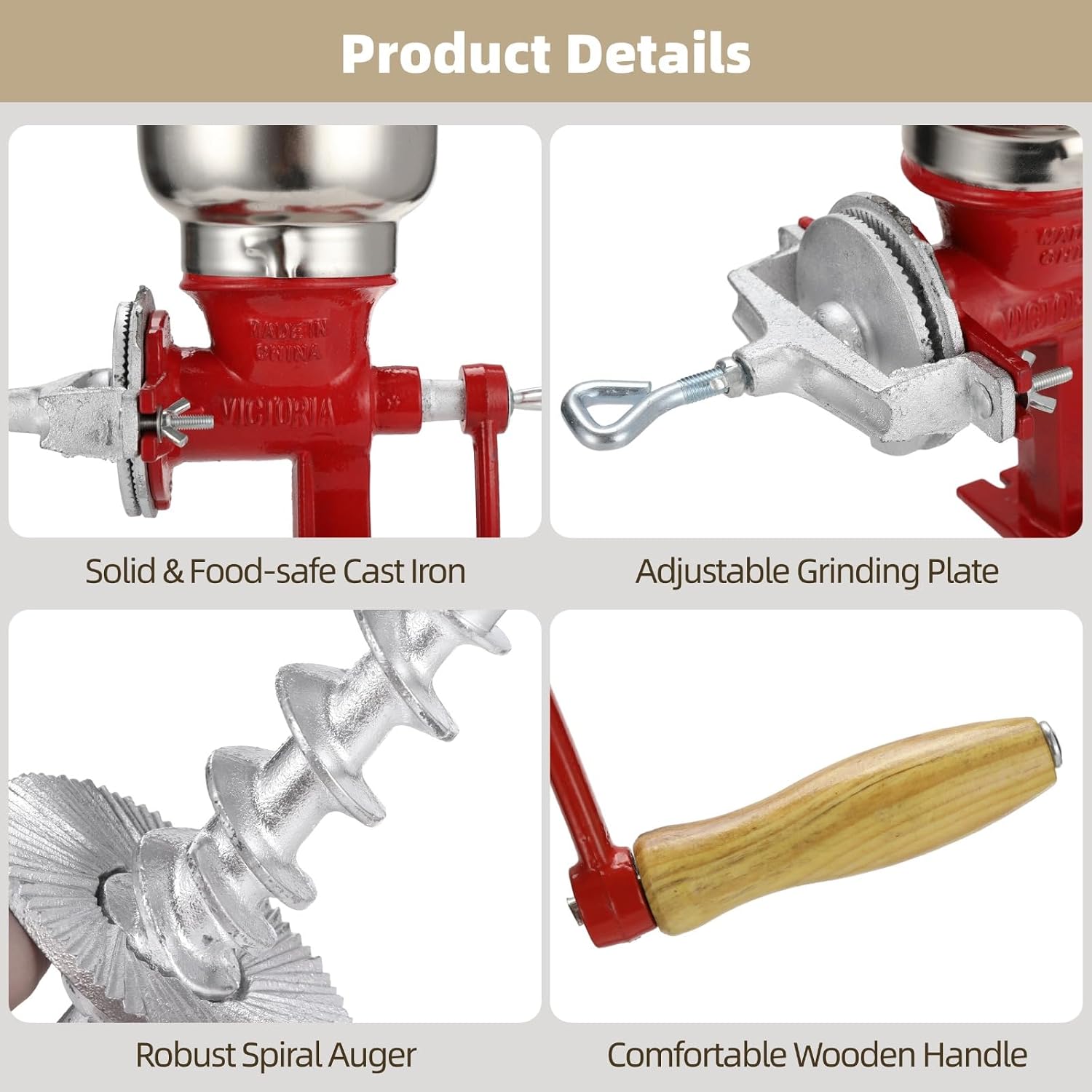 Corn Grinder Grain Manual,Cast Iron Crank Corn Grain Mill Grinder,Hand Powered Flour Mill,Wheat Grinder with Adjustable Coarseness & Wooden Handle for Home, kitchen, Coffee,14.6" Tall & 5.3" Hopper