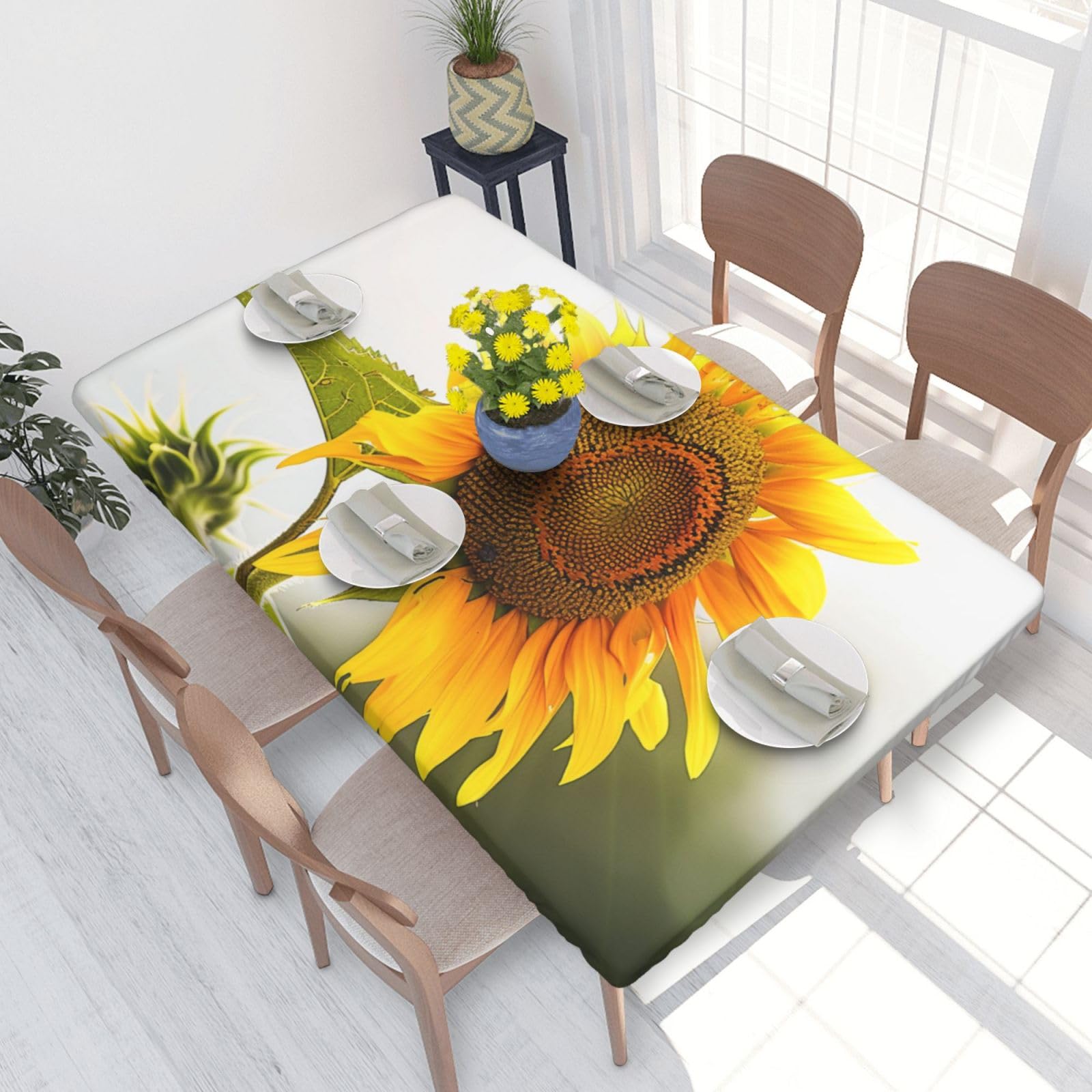 WPKJU Bloom Sunflower Printed Tablecloths 4ft Rectangular Table Covers Washable Polyester Decorative Table Cloth for Dining Table Picnic Wedding