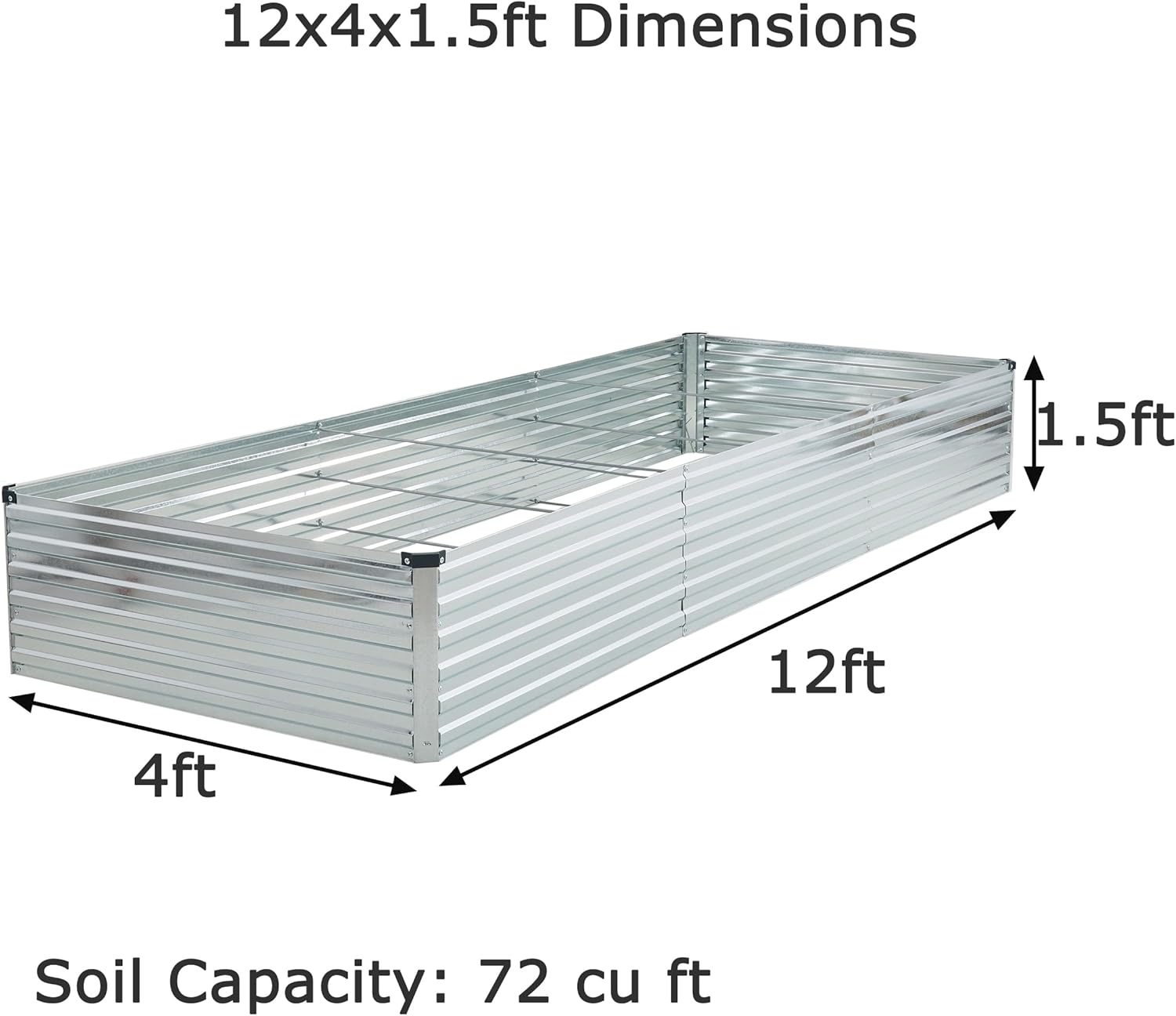 Foxlang 12x4x1.5ft Galvanized Raised Garden Bed,Outdoor Planter Box Metal Patio Kit Planting Bed for Vegetables Flowers Herb,Silver