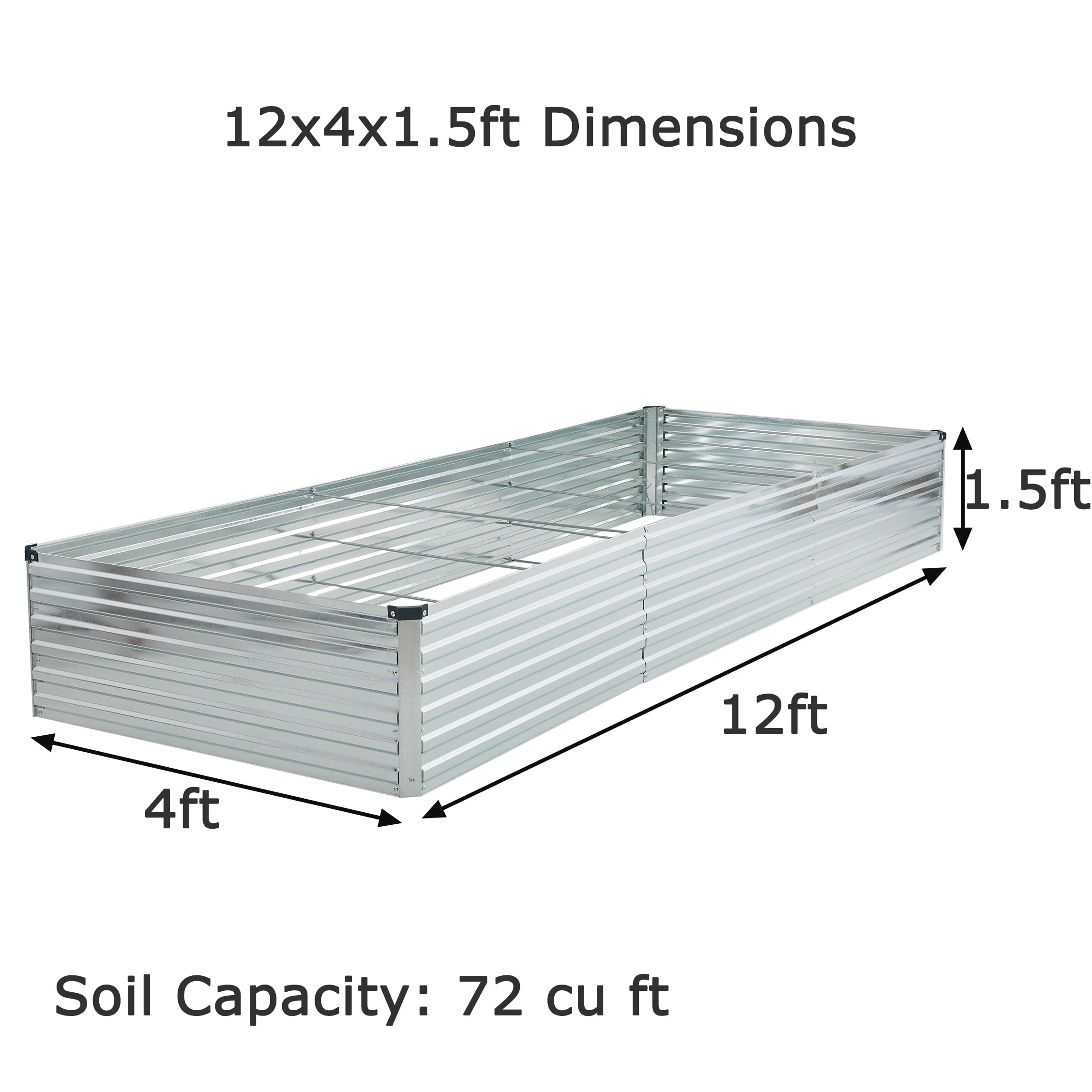 12x4x1.5ft Galvanized Raised Garden Bed,Outdoor Planter Box Metal Patio Kit Planting Bed for Vegetables Flowers Herb,Silver