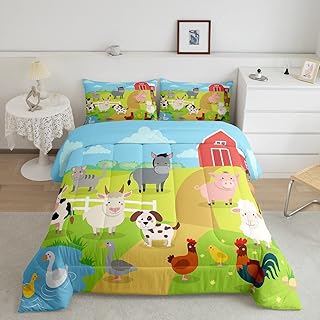 Farm Animal Bedding Set Boys Pig Dog Cow Goat Duck Comforter Set for Kids Teens Soft Rustic Farmhouse Comforter Farm Nursery Decor Duvet Set Room Decor Full Size Quilt Boys