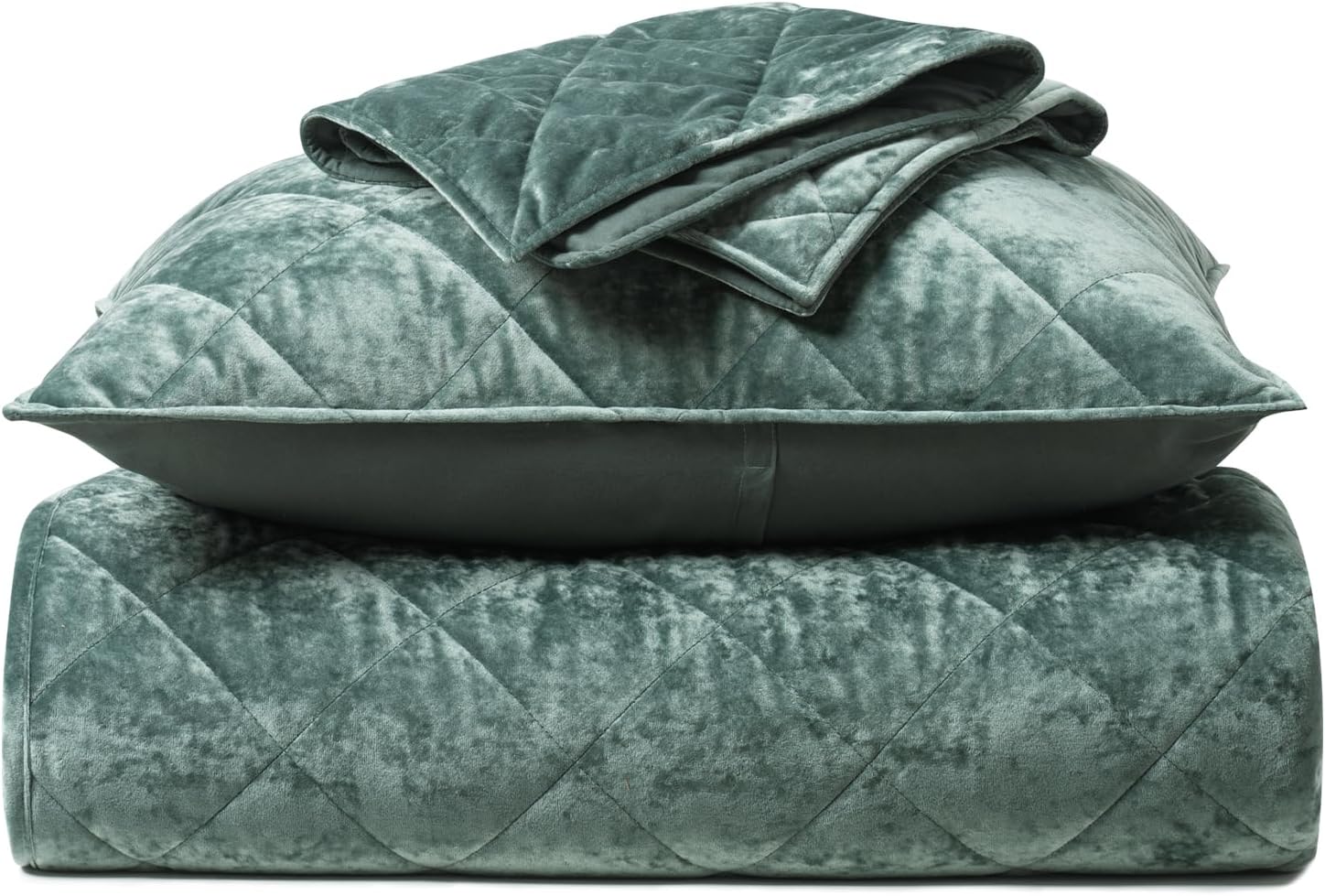 EVERGRACE Luxury Crushed Velvet Quilt Set King Size, Diamond Quilted Lightweight Velvet Comforter, Ultra Soft Oversized Bedspread Coverlet Bedding Set for All Season, with 2 Pillow Shams, Dark Green - Image 7