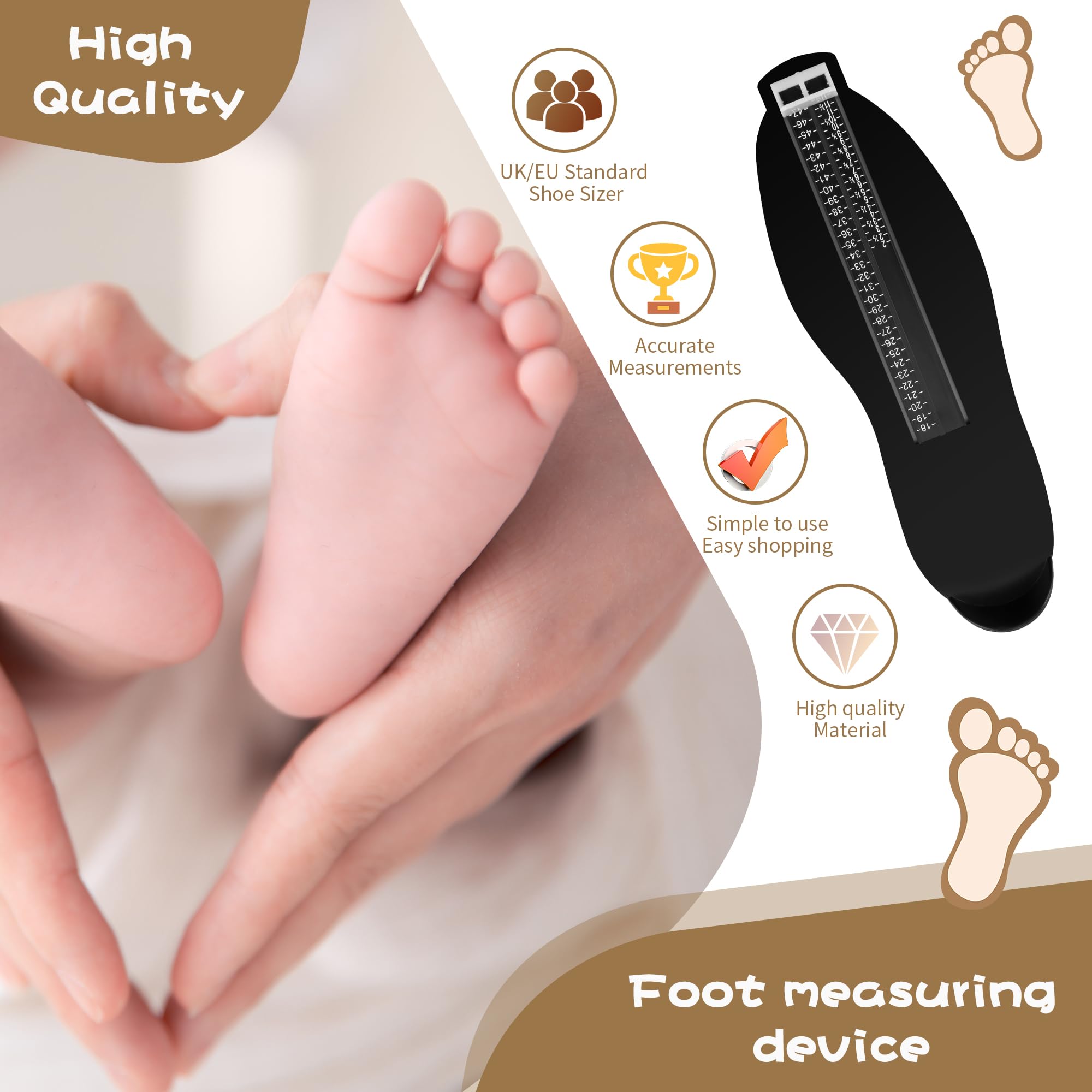Pedimetre Enfants et Adultes, Pointure Chaussure Mesurer Pied Dispositif de Mesure pour Déterminer la Pointure 18 à 47 et Ruban à Mesurer 1.5m