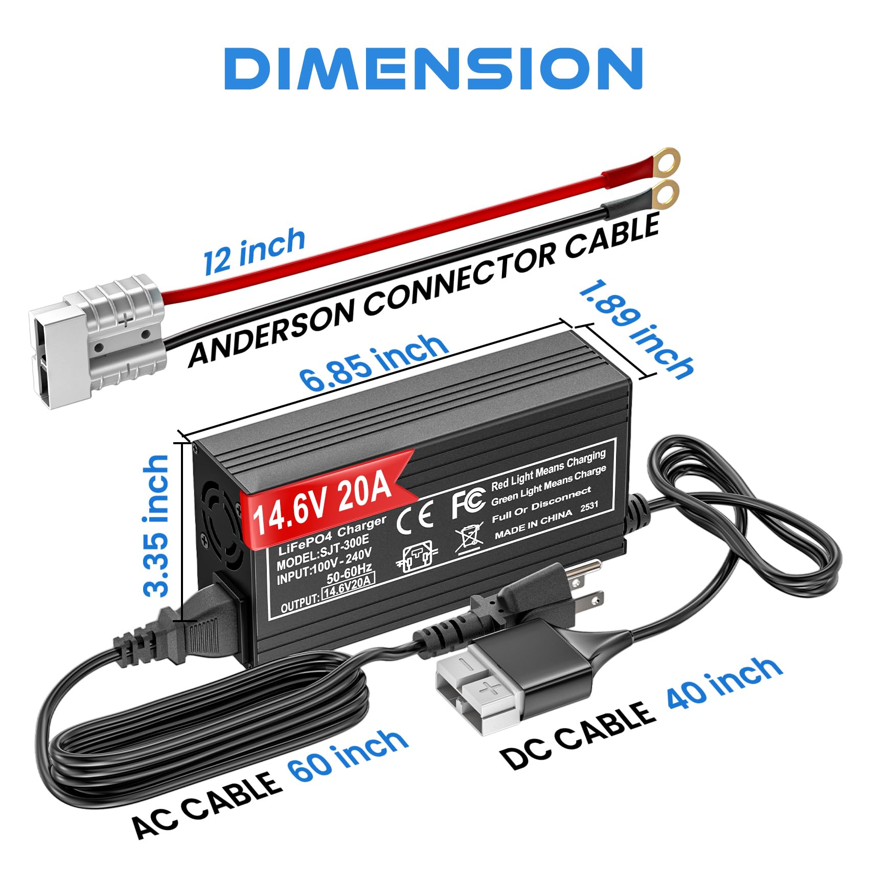 Caricabatteria al litio da 12 V 20 A 14,6 V LiFePO4 Caricabatterie con connettore rapido Smart automatico e manutenzione per batteria ricaricabile a ciclo profondo Barca RV