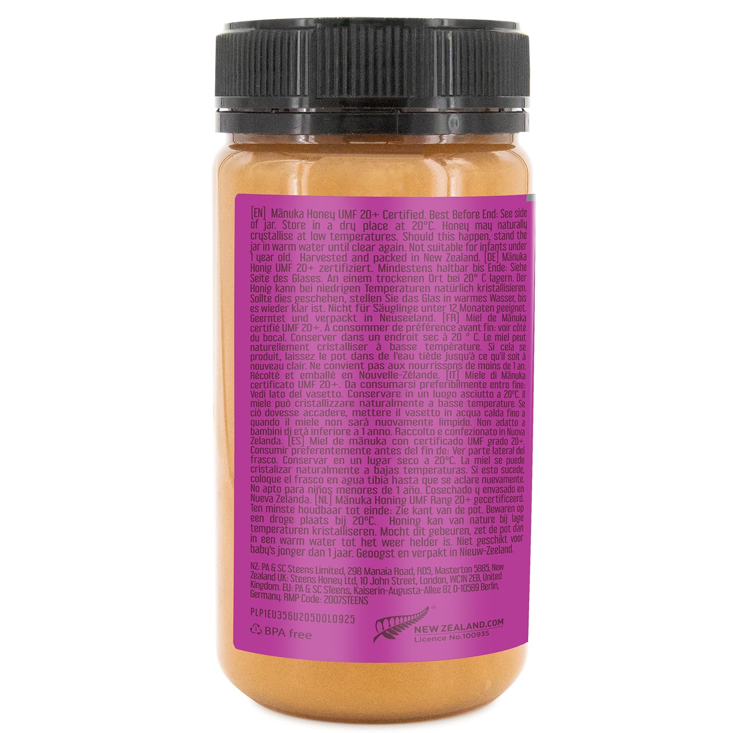 Steens Miele di Manuka - MGO 830+ - Puro Miele Manuka grezzo 100% certificato UMF 20+ - Invasettato e sigillato in Nuova Zelanda - Manuka Honey - 500 g