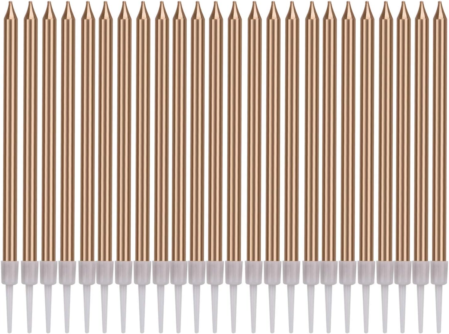 LUTER 24Pcs Metallic Birthday Candles in Holders Tall Birthday Cake Candles Long Thin Cupcake Candles for Birthday Wedding Party Decoration(Champagne Gold) : Home & Kitchen
