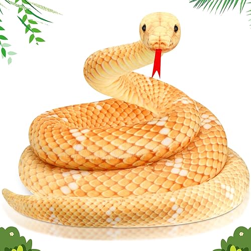Serpiente gigante de peluche grande, serpiente de peluche realista, juguete de serpiente realista, regalo para fiesta de cumpleaños (dorado, 110