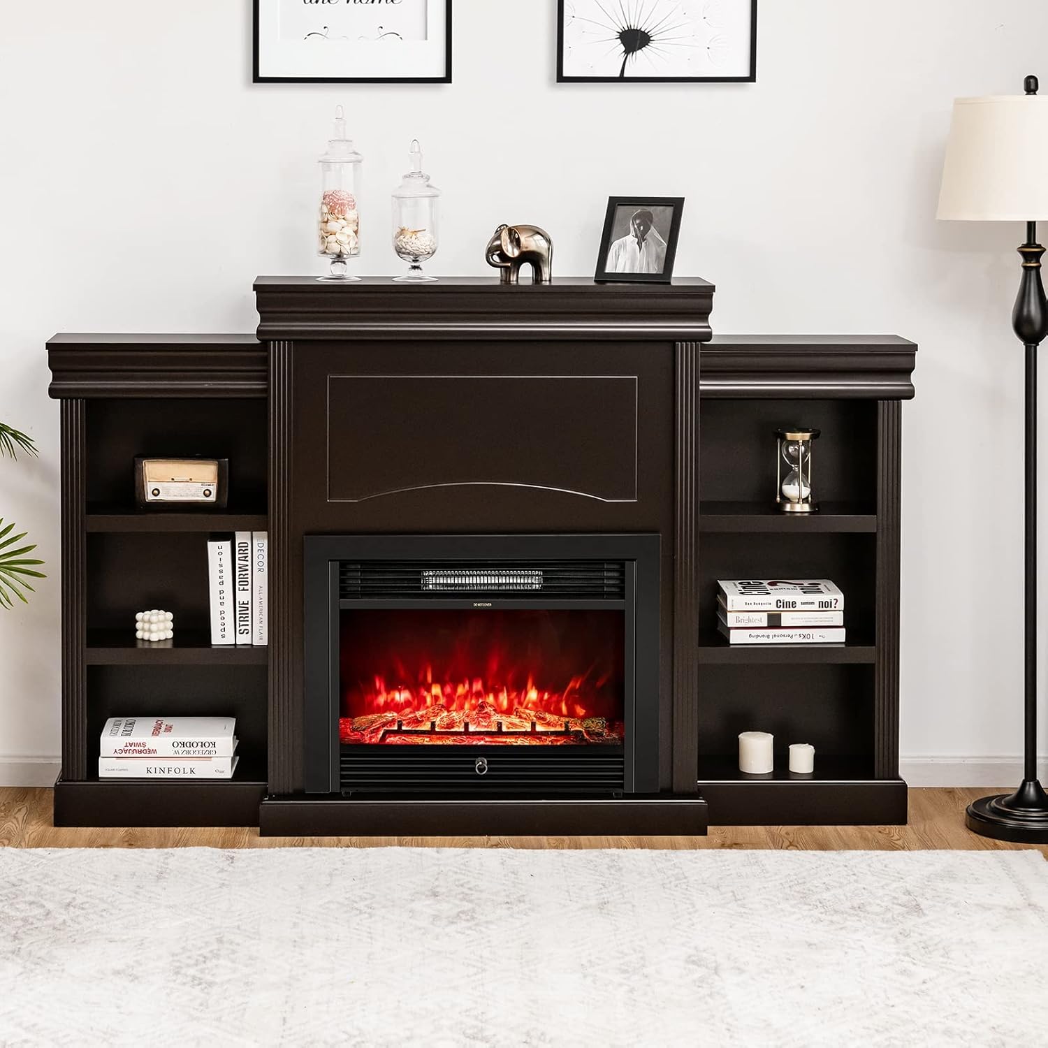 Buy Tangkula 70" Mantel Fireplace TV Stand, 750W1500W Electric Fireplace Heater Insert w