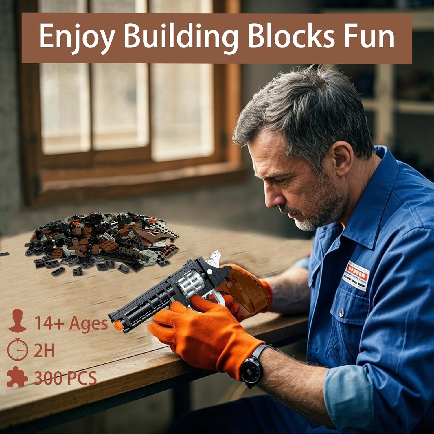 1:1 Pistol Building Blocks Set, 400+ Pieces, Building Blocks Model Gun Toy for Adults & Kids 14+, Unique Collectible Gift for Christmas, Birthday, Military Fans (Revolver)