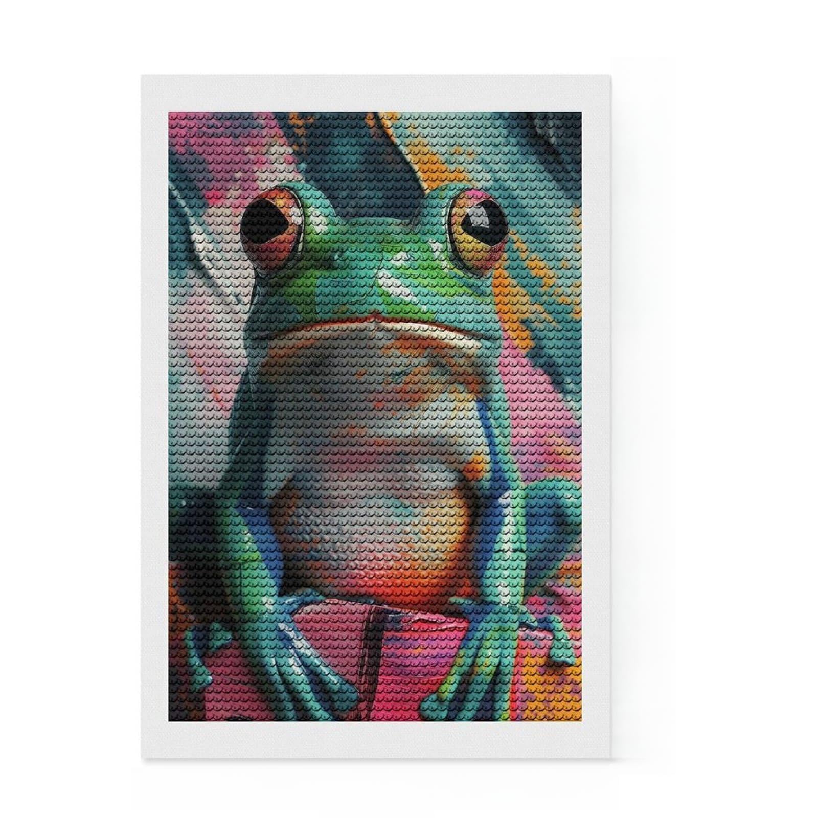 Junmoney Colorful Frog Art Diamond Art Canvas 8"x12", Decorate Your Room, Satisfying Creative Project, Full Kit Included, Aesthetic Room Decor