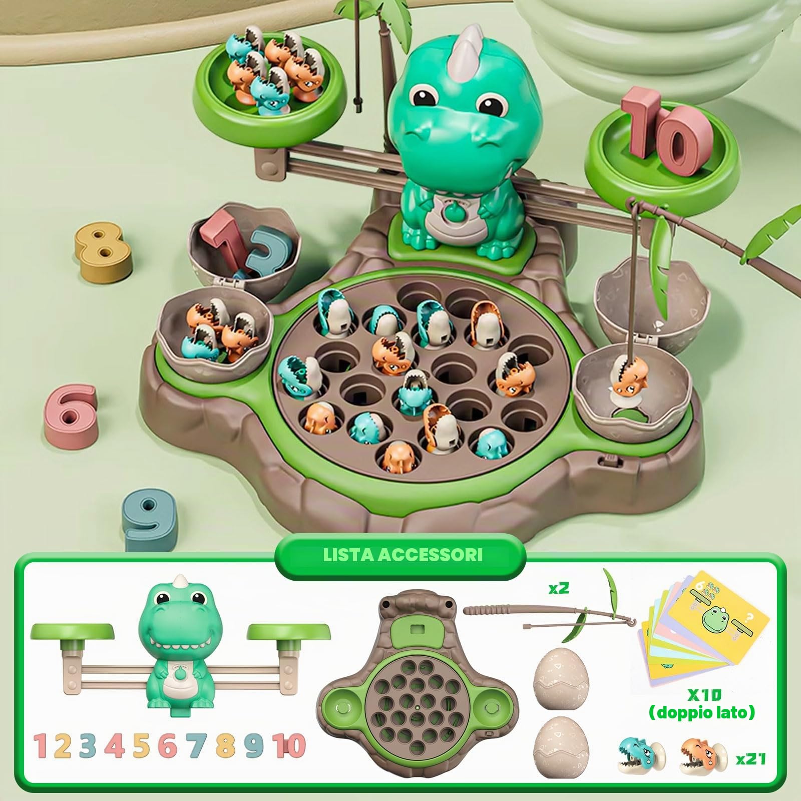 Magnete Multifunzionale Gioco di Pesca con Pesci con 21 Piccoli Dinosauro10 Carte Musica Gioco di pesci Interattivo ed Educativo Bambini 2 3 4 Anni Compleanno Regali di Halloween Ragazzi Ragazze