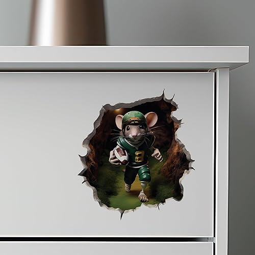 Miniatura 6 de Calcomanía de ratón de fútbol en agujero de ratón, adhesivo de pared 3D con agujero de ratón