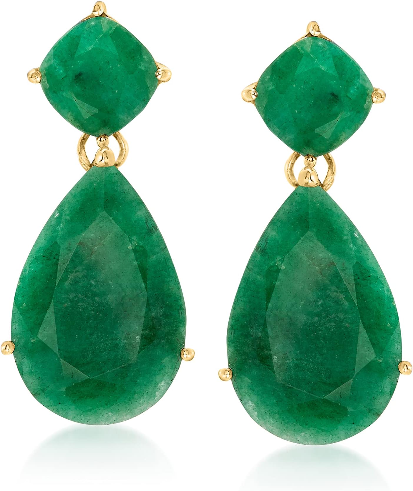 Ross-Simons 19.20 ct. t.w. Emerald Drop Earrings in 18kt Gold Over Sterling