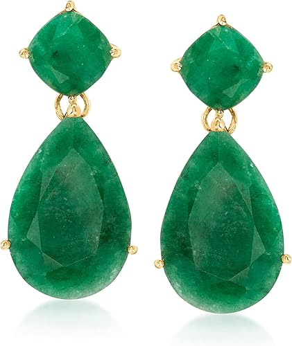 Aretes Ross-Simons de gota de piedra preciosa con esmeralda rubí o zafiro plata chapada en oro amarillo dorado Gold Emerald 2262288