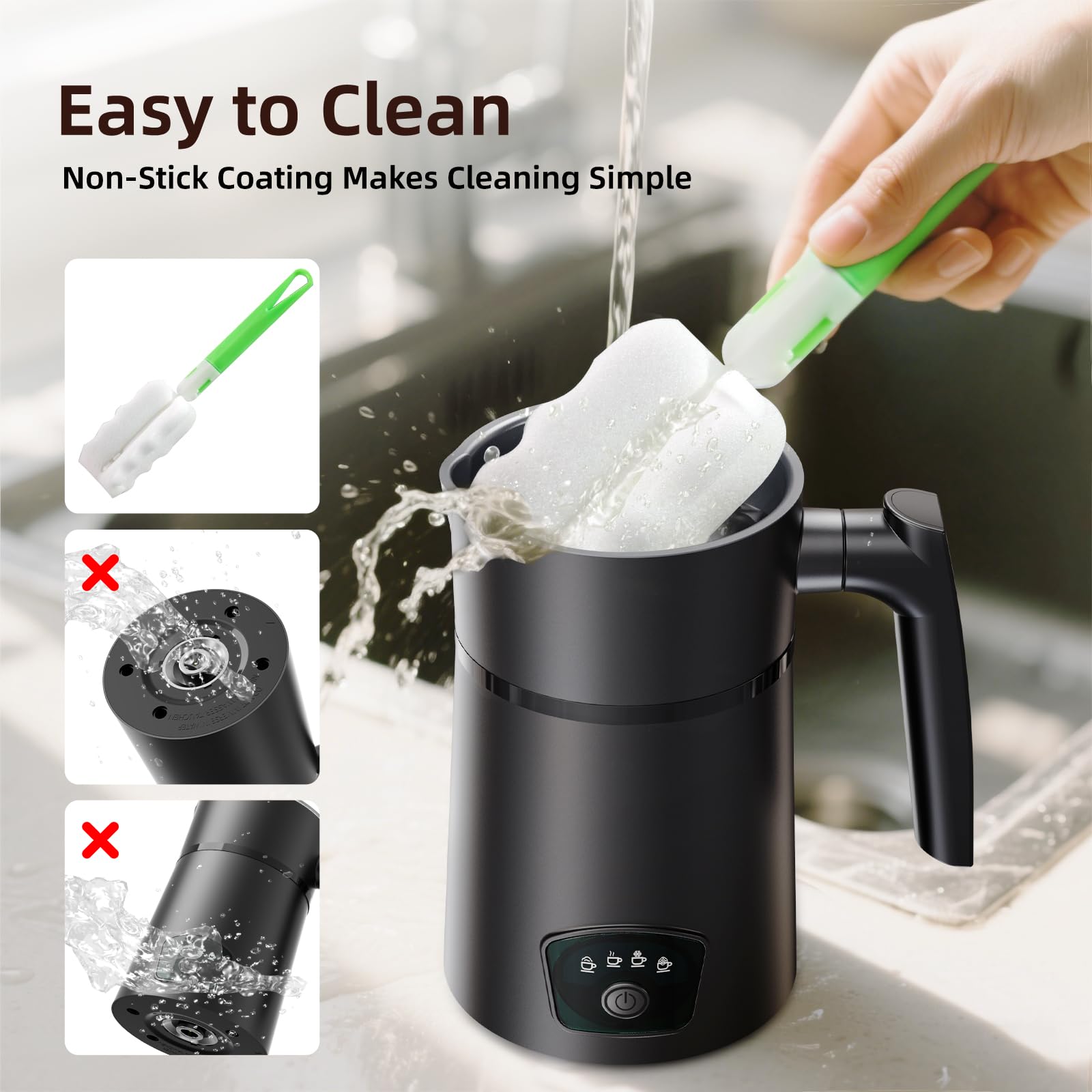 Espumador de leche, vaporizador de leche eléctrico 4 en 1, máquina automática de espuma fría y caliente, calentador de leche de 11.8 onzas, espumador de café para café con leche, capuchino 7