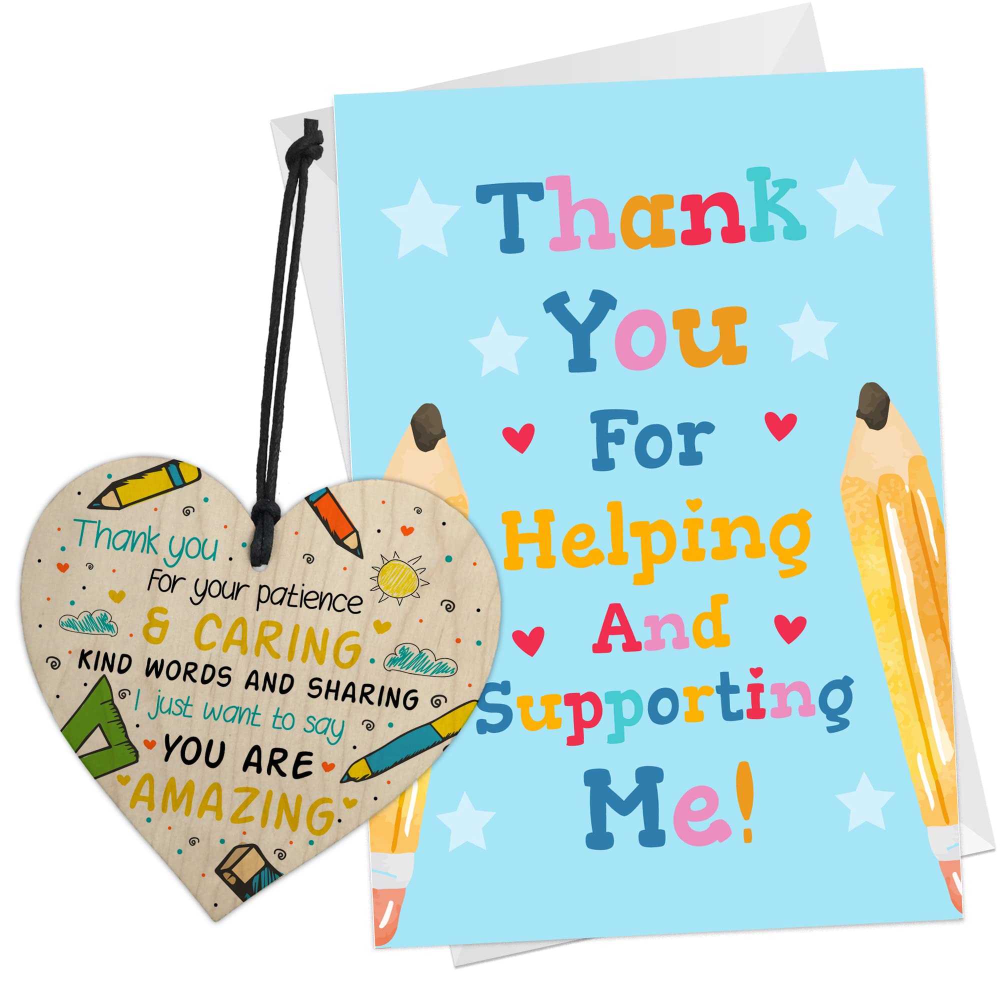 RED OCEAN Thank You Gift For Teacher Wood Heart And Card Set Leaving Nursery School Teacher Gifts From Child Student