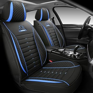 Luxury Leather Auto Car Seat Covers 5 Seats Full Set Universal Fit Black-Blue